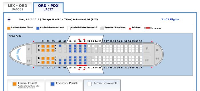 UA 627 seat chart UA 627 seat chart