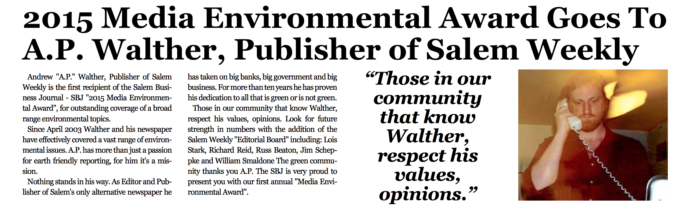 A.P. Walther media award A.P. Walther media award