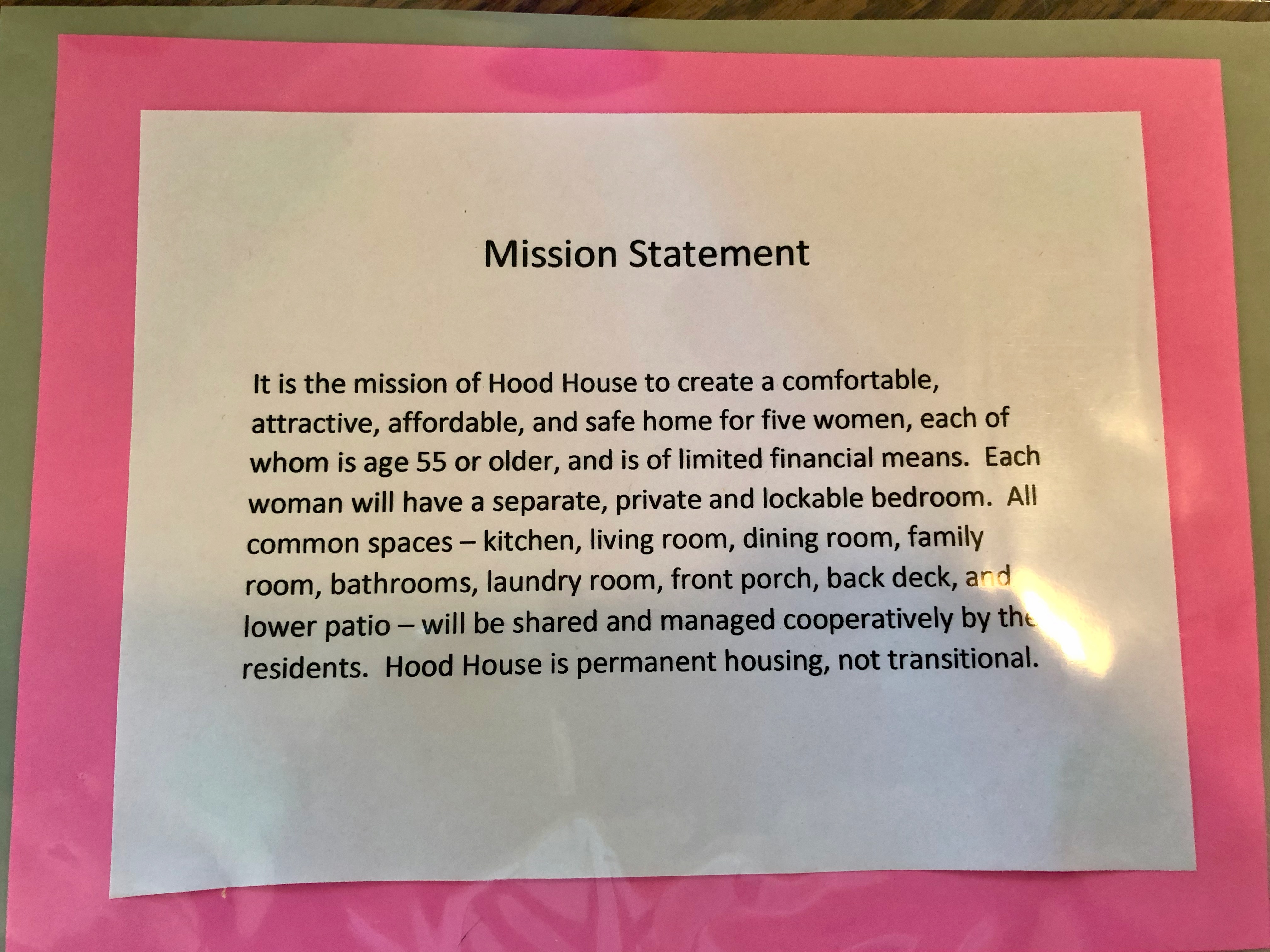 Hood House Mission Statement Hood House Mission Statement